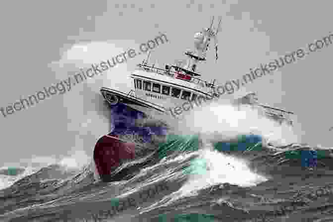 A Fishing Boat Battles Through A Raging Storm At Sea, Waves Crashing Violently Against The Hull. Denizens Of The Deep: True Tales Of Deep Sea Fishing